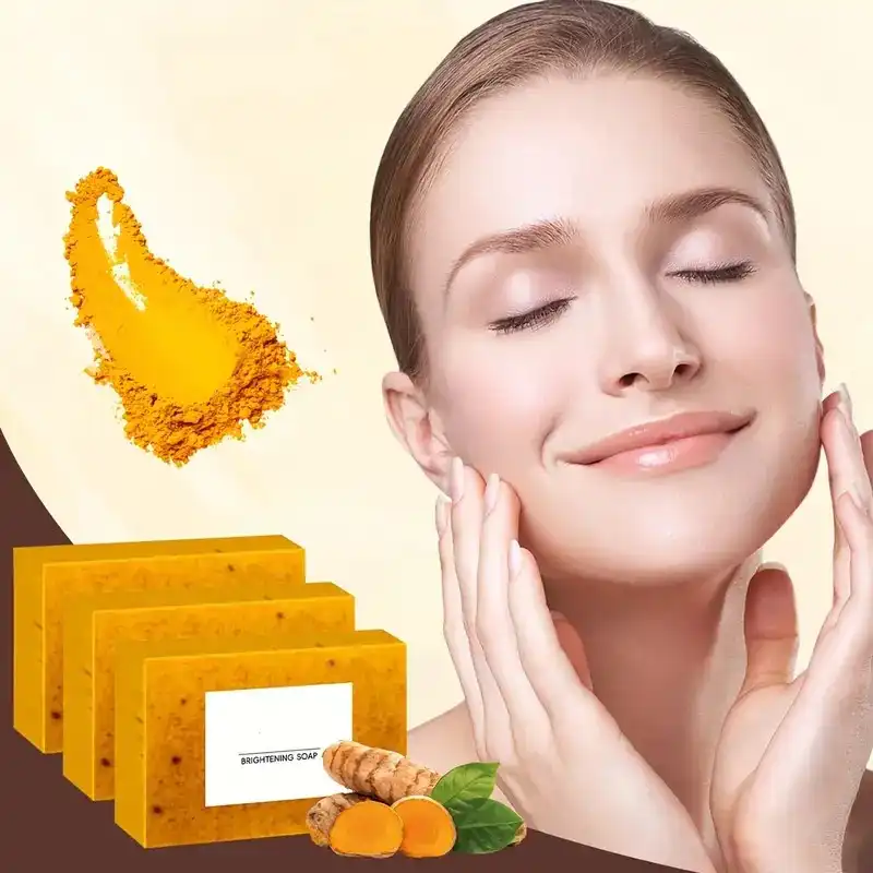 Natural Turmeric Soap for Deep Cleansing Body And Face, Gentle Soap Suitable for All Light Beige Types